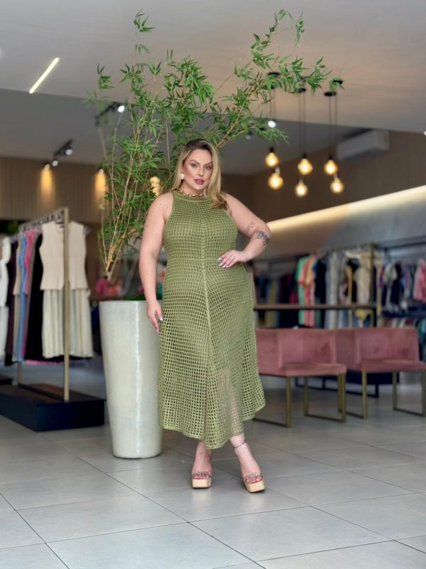 vestido tricot assimétrico verde musgo